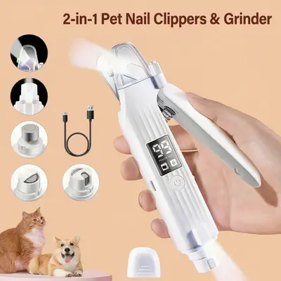 2 in 1 Pet Nail Clipper & Grinder - Multifunctional Dogs & Cats Nail Trimmer and polisher Painless Grinding with LED recharge...