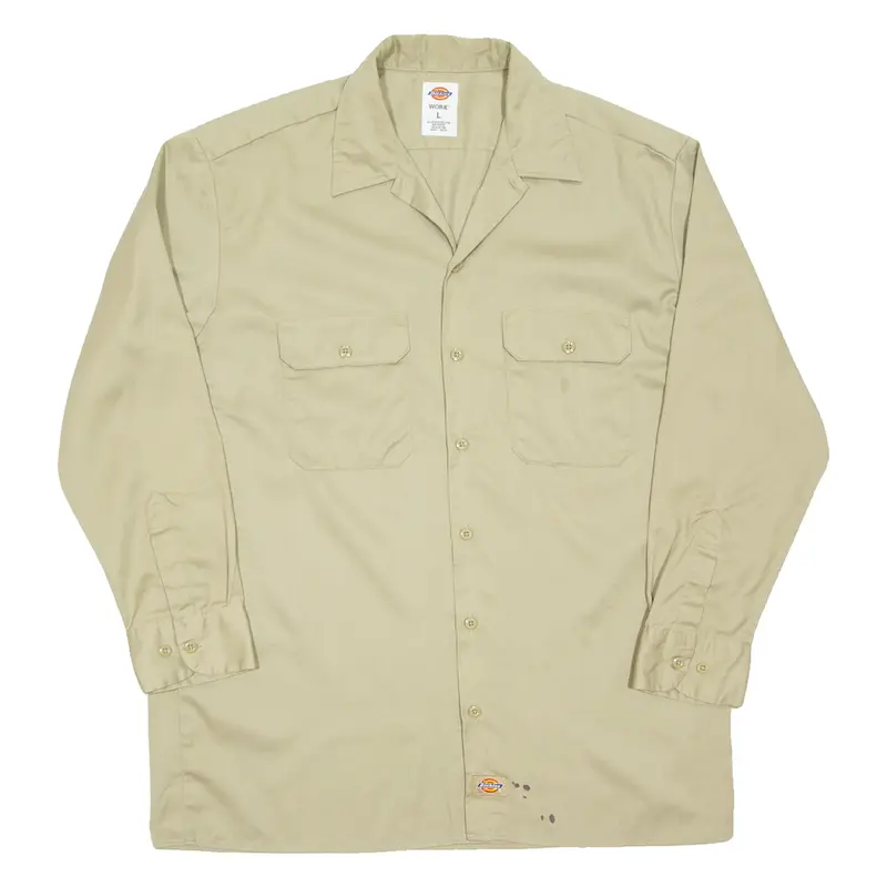DICKIES Mens Worker Shirt Beige Long Sleeve L