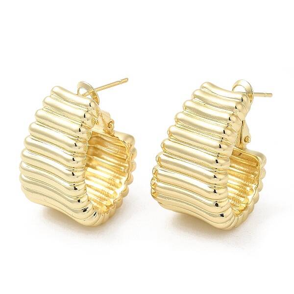 Brass Grooved Teardrop Hoop Earrings for Women