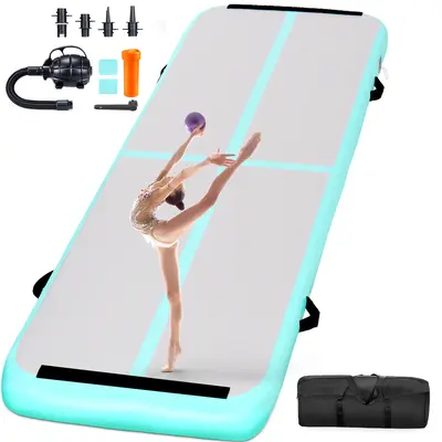 Rengue 10ft Air Tumbling Mat Tumble Track, 4“ Thickness Inflatable Gymnastics Air Track, Suitable for Home Use, Cheerleadin...