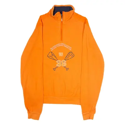 CASUAL X Sporting Club Embroidery Mens Jumper Orange 1/4 Zip Tight Knit S