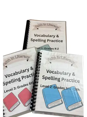 Vocabulary & Spelling Practice Skills Book for Grades K-2, 3rd-5th, & 6th-8th