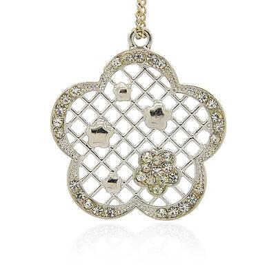 Platinum Alloy Rhinestone Flower Pendants