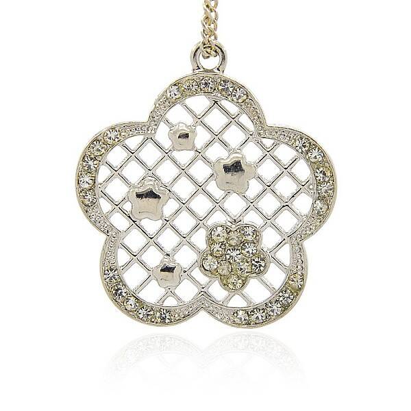 Platinum Alloy Rhinestone Flower Pendants