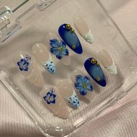 Handpainted 3D Nails - Almond Nail - 3D Sculptured Flower Press On Nail - handpainted cute designs - French tips - acrylic pr...
