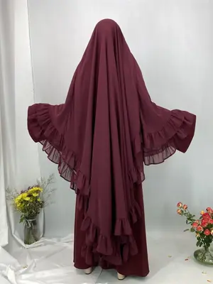 Women's Solid Color Ruffle Trim Chiffon Khimar, Modest Fashion Breathable Comfortable Hijab for Daily Wear, Modest Muslim Clo...
