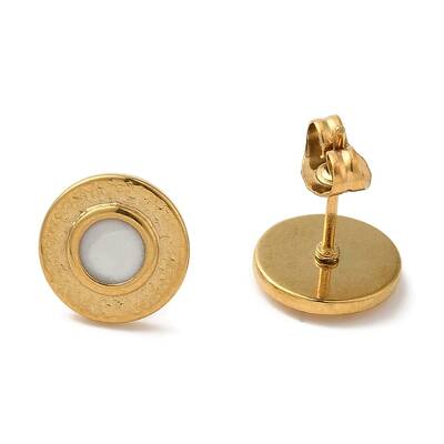 Ion Plating(IP) 304 Stainless Steel Flat Round Stud Earrings