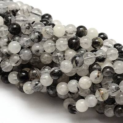 Natural Gemstone Black Rutilated Quartz Round Beads Strands