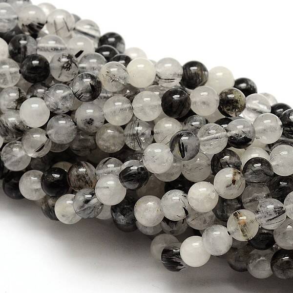 Natural Gemstone Black Rutilated Quartz Round Beads Strands