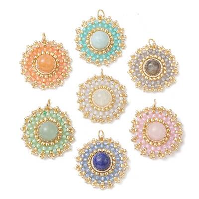 Natural Mixed Gemstone Flat Round Pendants