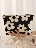 Daisy Floral Pattern Makeup Bag, Travel Cosmetic Bags, Casual Compact Versatile Zipper Storage Bag, Travel Makeup Organizer P...