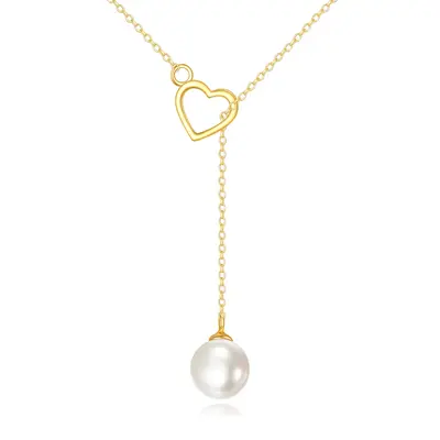 14K Gold Pearl Heart Adjustable Y Necklace