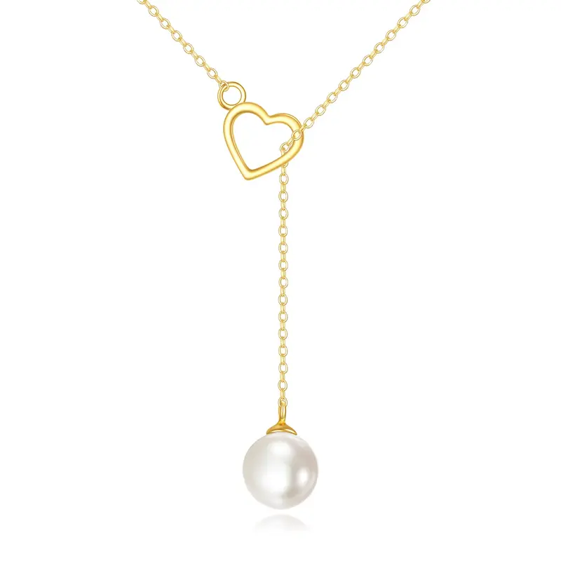 14K Gold Pearl Heart Adjustable Y Necklace