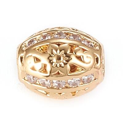 Brass Micro Pave Clear Cubic Zirconia Beads