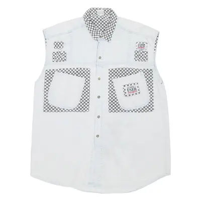 GET NAME USED Mens Denim Shirt Blue Check Sleeveless L