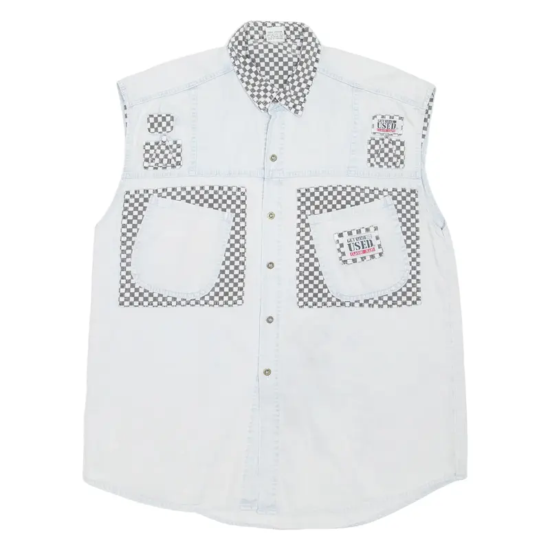 GET NAME USED Mens Denim Shirt Blue Check Sleeveless L