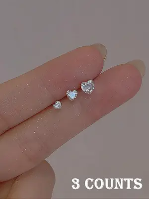 S925 Sterling Silver Heart Shaped Rhinestone Decor Stud Earrings, Fashionable Jewelry for Women & Girls, Trendy All-match Jew...