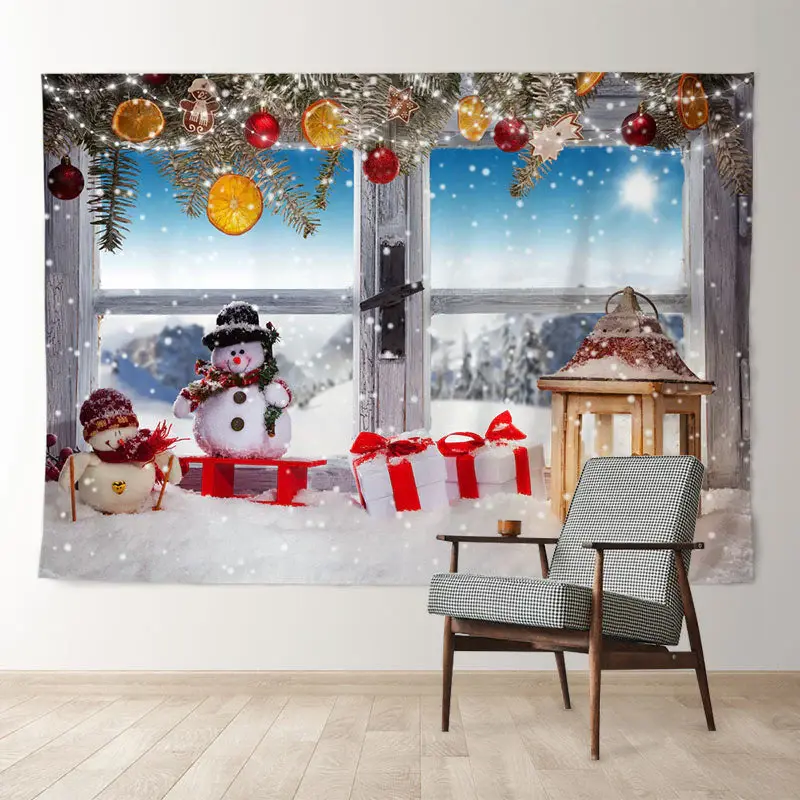 Aperturee Snowmen Orange Light Sunny Wood Christmas Backdrop