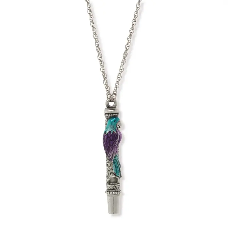 Pewter Purple and Blue Enamle Parrot Whistle Necklace 30