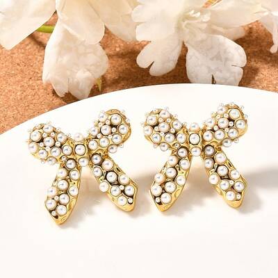 304 Stainless Steel Bowknot Stud Earrings
