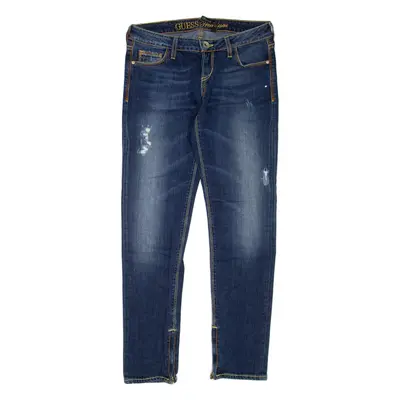 GUESS Distressed Premium Womens Jeans Blue Regular Skinny Stone Wash W28 L30
