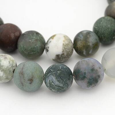 Frosted Round Natural Moss Agate Bead Strands