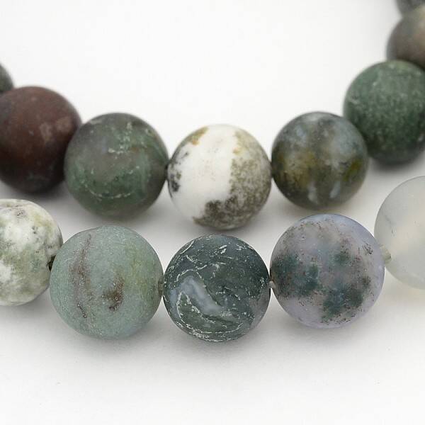 Frosted Round Natural Moss Agate Bead Strands