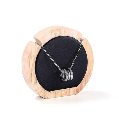 Round Wood Covered with PU Leather One Necklace Display Stands