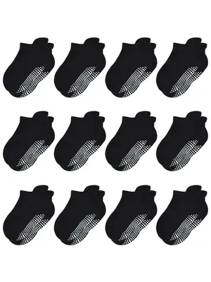 Kid's Solid Color Non-Slip Grip Crew Socks, Comfy Breathable Grippers Socks for Boys, Boys Socks for All Seasons Daily Wear