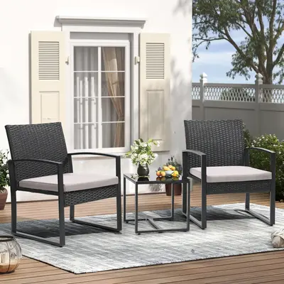 GOOD DEALS SMILE 3 Piece Wicker Patio Furniture Set, Outdoor RockingChairs, Outdoor Furniture with Table & Cushions, Patio Ch...