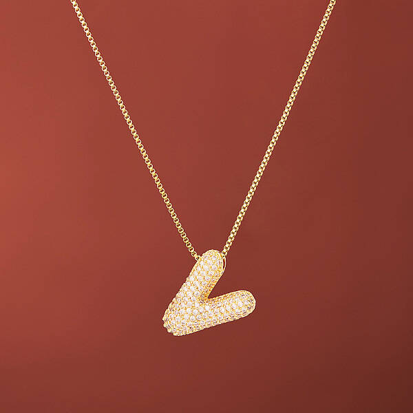 Brass Micro Pave Clear Cubic Zirconia Initial Pendant Necklaces for Women