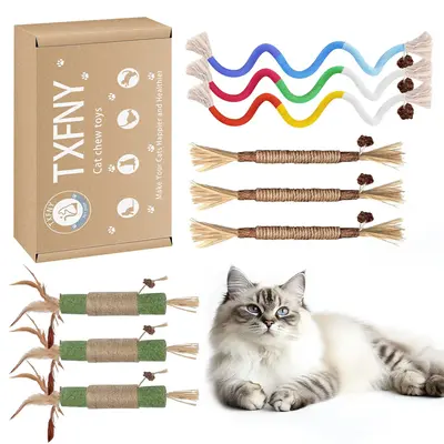 TxfnY Cat Toys Chew Ropes 9 Pcs with Refillable Natural Catnip, Safe Teeth Cleaning Toys for Indoor Cats,Interactive Cat Nip ...