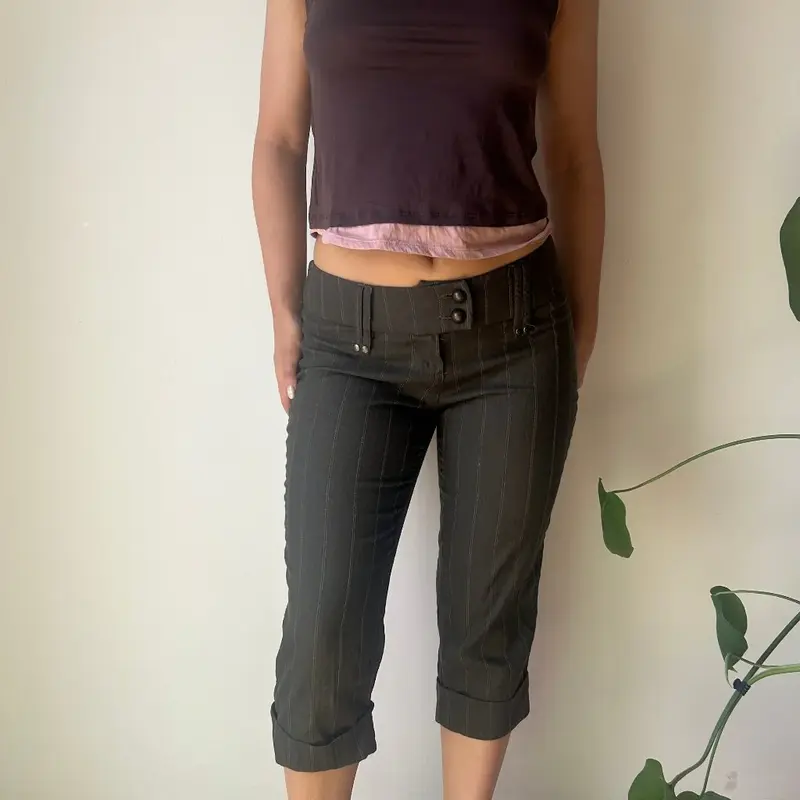 Tenax Pinstripe Shorts - 31W UK 10 Green Wool Blend