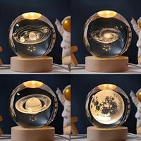 Glowing Crystal Ball 3D Inner Carved Small Crystal Ball Light with Wood Base, Decorative Creative Gift Luminous Crystal Ball ...