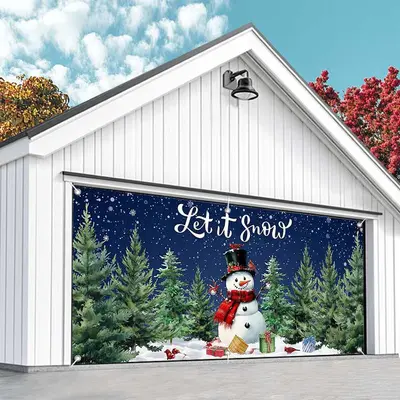 Aperturee Snowy Christmas Night Let It Snow Garage Door Banner