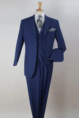 Classic Fit Men's Three-Button Vested Suit in Navy Blue