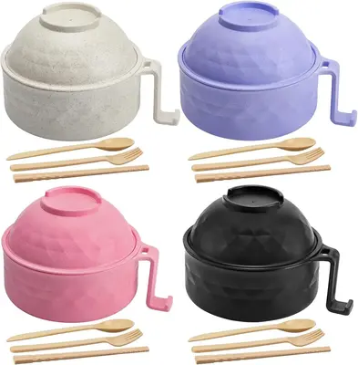 6PC/Set Microwave Ramen Bowl Set, Ramen Noodle Cooker with Lid & Handle, Perfect for Home, Office, Dorm, or College Tableware