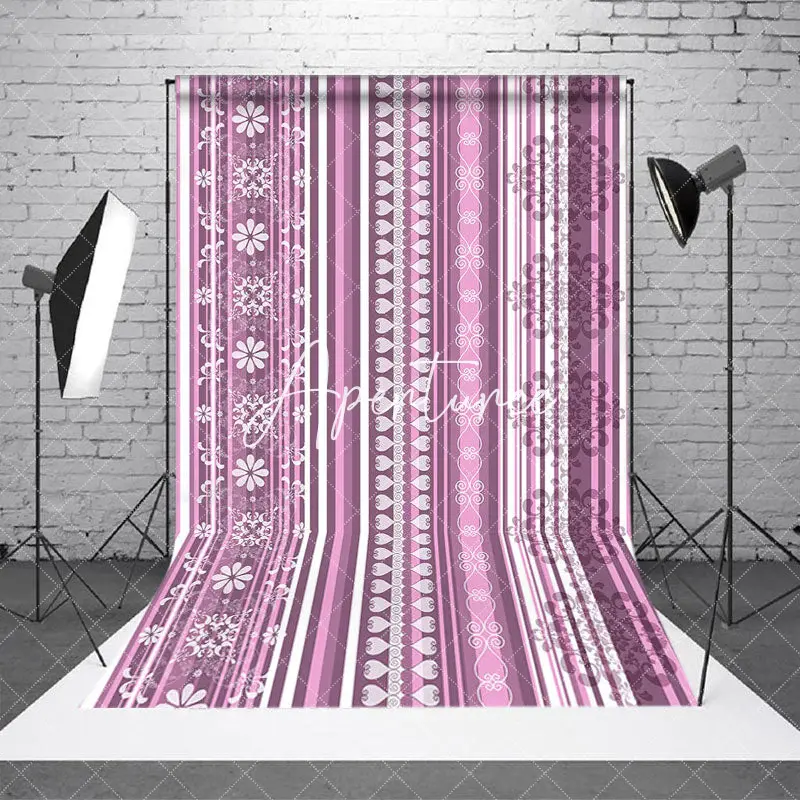 Aperturee Elegant Pink Grey Stripe Lace Photography Backdrop, 2X3FT(0.6MX1M), 14 USD, fine art backdrops, CJSD8N39-M