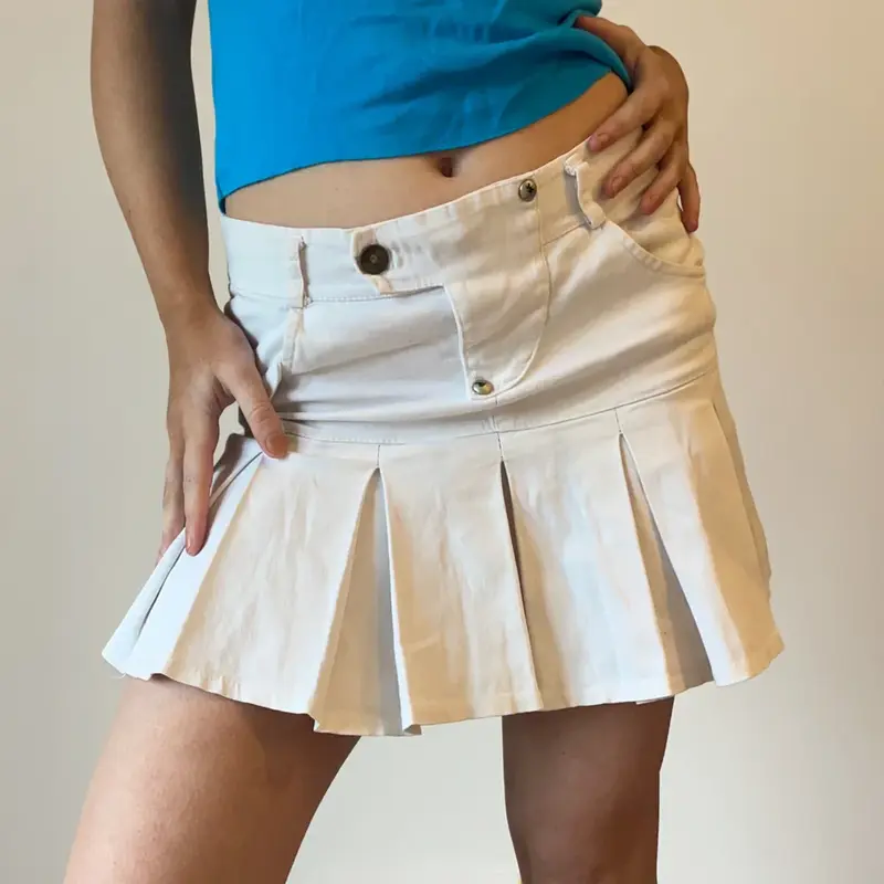 Unbranded Mini Pleated Skirt - 28W UK 8 White Cotton