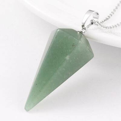Cone Pendulum Platinum Tone Brass Green Aventurine Pendants