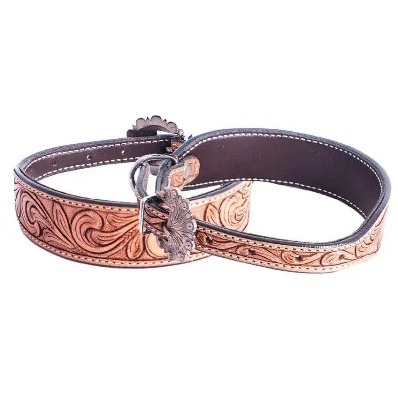 Leaf tooled leather dog collar- Small, Medium, Large