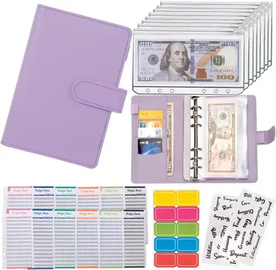 Budget Binder Cash Envelopes for Budgeting Money Organizer for Cash Money Envelopes for Cash Leather A6 Budget Binder with Zi...