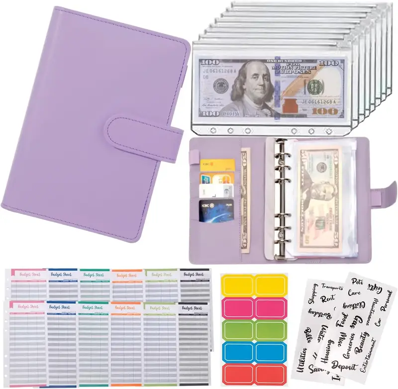 Budget Binder Cash Envelopes for Budgeting Money Organizer for Cash Money Envelopes for Cash Leather A6 Budget Binder with Zi...