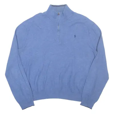 POLO RALPH LAUREN Mens Jumper Blue 1/4 Zip Tight Knit 2XL
