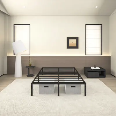 Strong Steel Bed Frame – 14” Platform with Silent Slats & Extra Storage Space Bedroom Furniture heavy duty metal platform