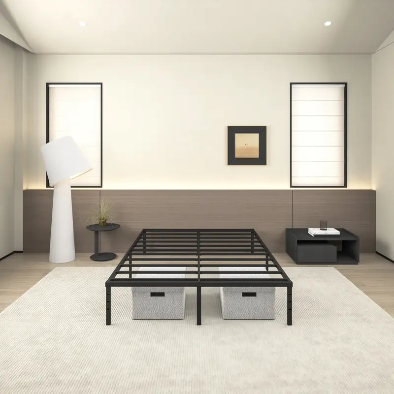 Strong Steel Bed Frame – 14” Platform with Silent Slats & Extra Storage Space Bedroom Furniture heavy duty metal platform