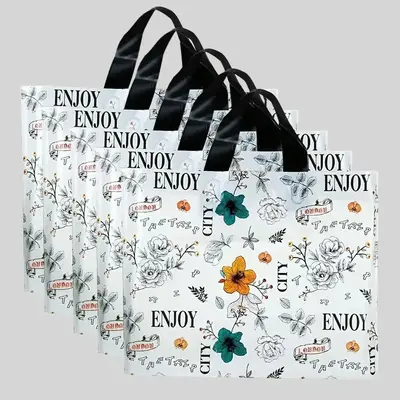 5pcs/set Flower Printed Gift Bag, Reusable and Foldable Tote Bag for Gift Packaging, Househeld Portable Shopping Bag