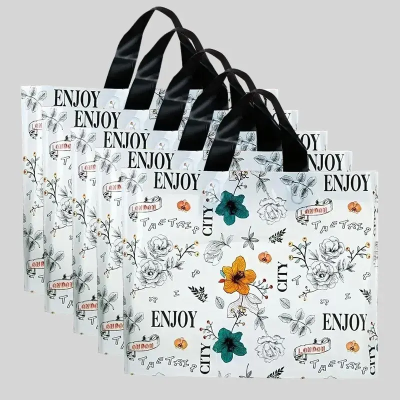 5pcs/set Flower Printed Gift Bag, Reusable and Foldable Tote Bag for Gift Packaging, Househeld Portable Shopping Bag