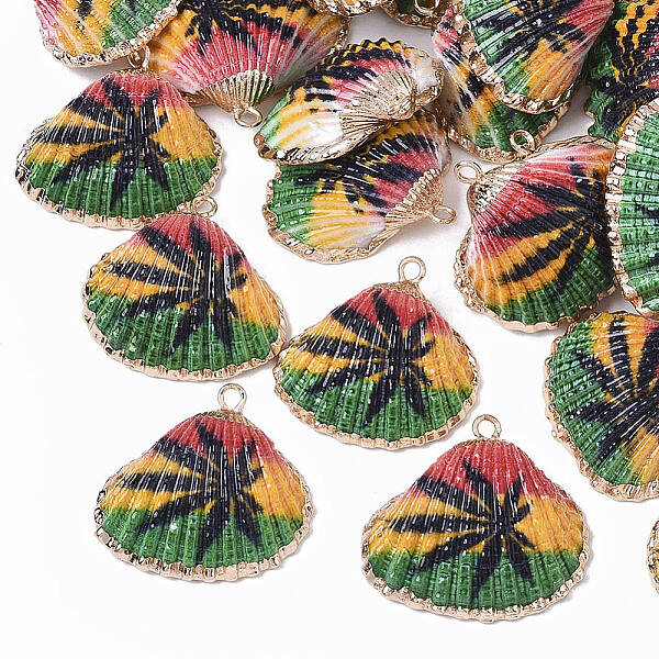 Electroplate Printed Natural Scallop Shell Pendants