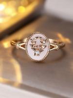 Vintage Oval Shaped Leaf Decor Ring, Elegant Artificial Zircon Decorated Ring for Women, Fashion Jewelry Accessories for Part...